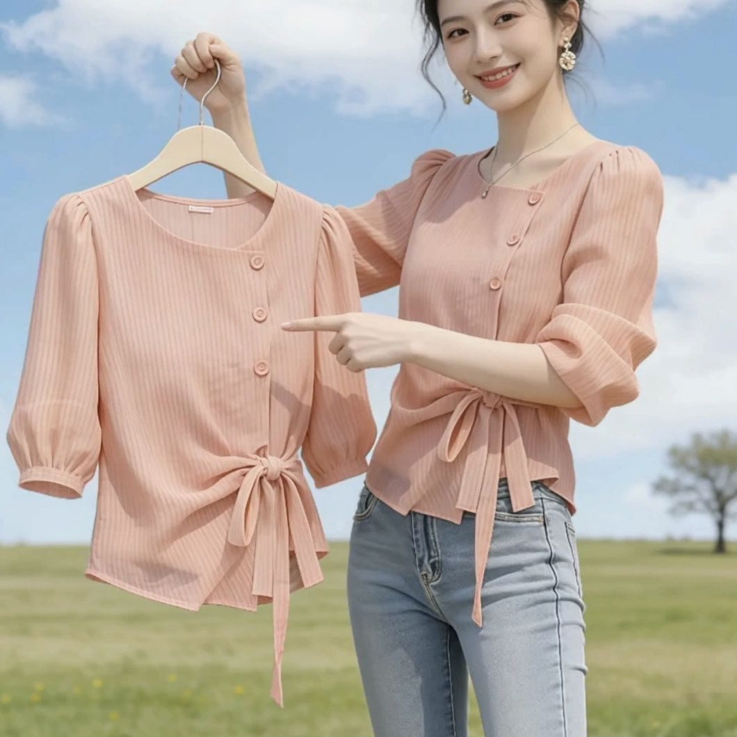 粉色衬衫女款夏季高级感轻奢今年流行设计感小众独特漂亮小衫上衣图片