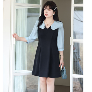 套头气质收腰显瘦胖MM七分袖 大码 裙 新款 2026秋季 女装 假两件套装