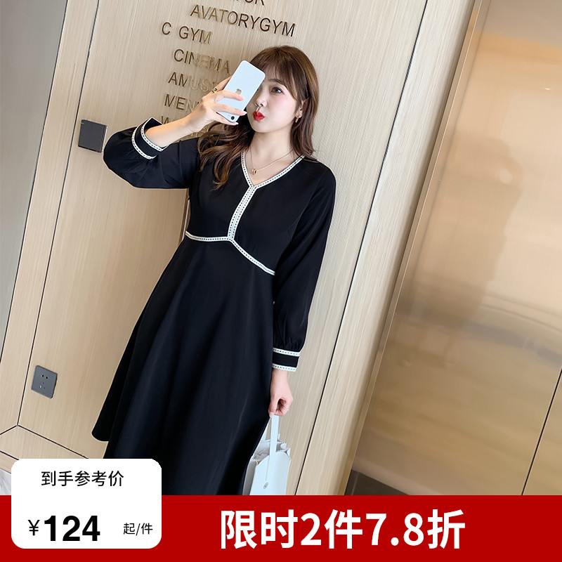 2021秋款大码女装长袖轻奢连衣裙