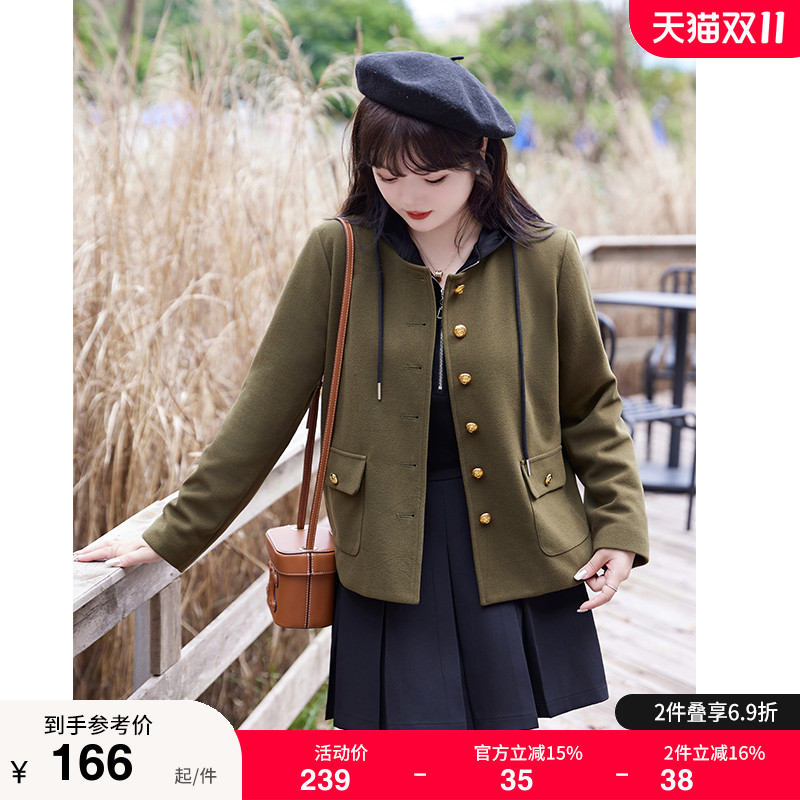 大码短款呢子外套绮娑