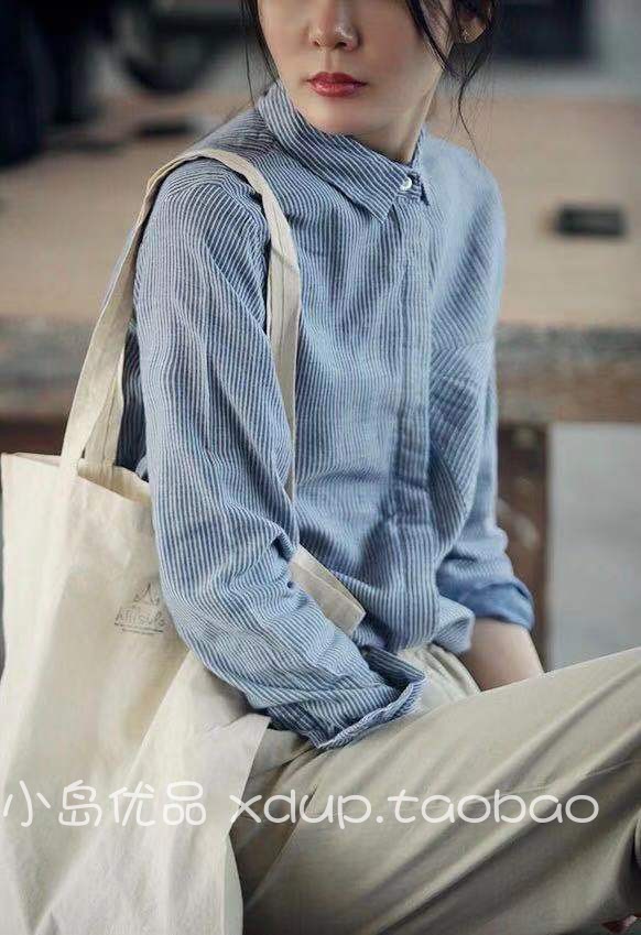 全棉双层棉纱柔软亲肤舒适无印风暗扣小方长袖衬衫女春秋新