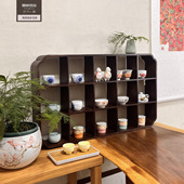 15格海棠角多宝阁茶具置物架茶壶杯架收纳架茶道胡桃色实木博古架