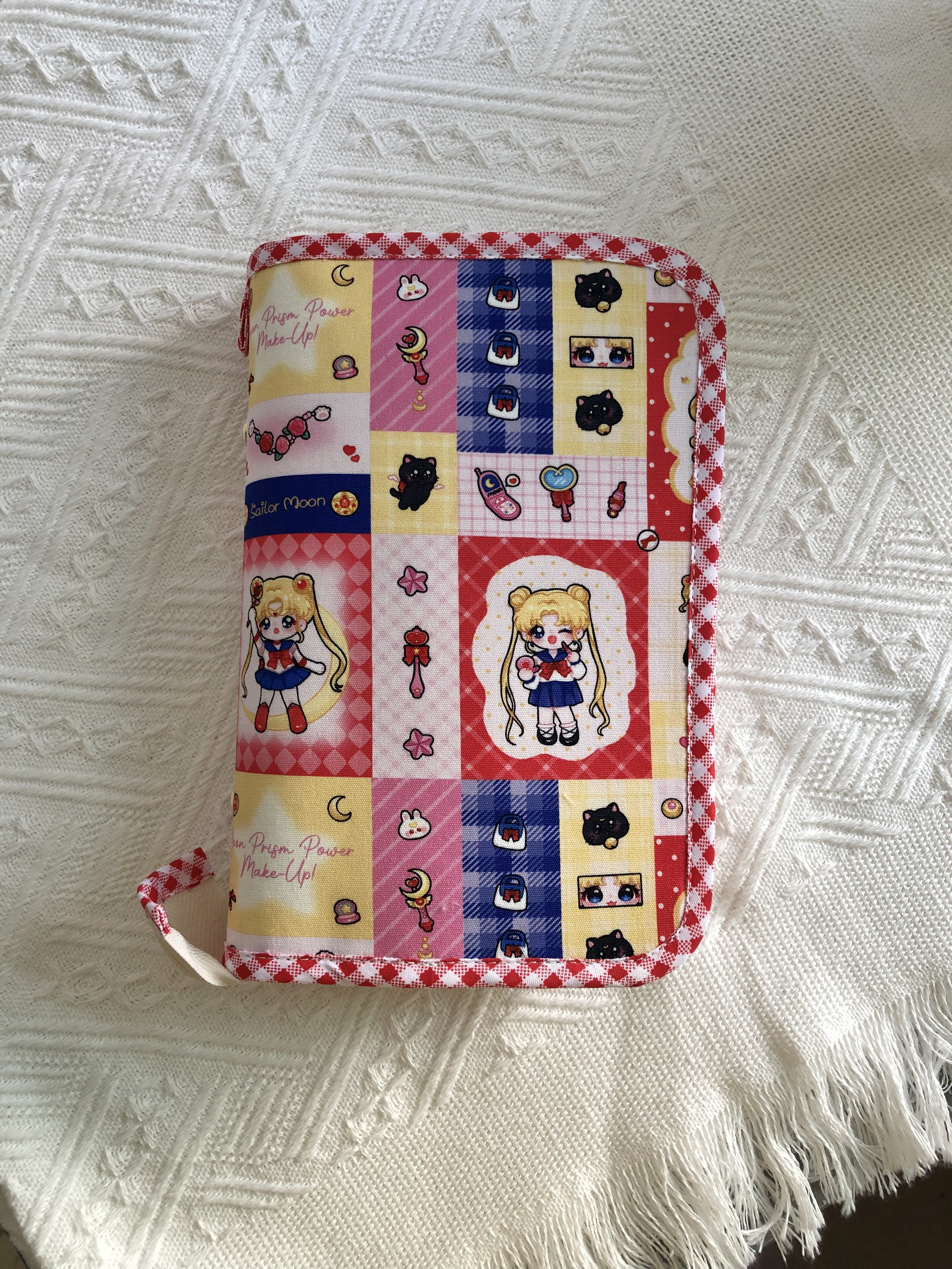 手工布艺卡通美少女战士A6活页手账本收纳包证件包存钱本烧饼包