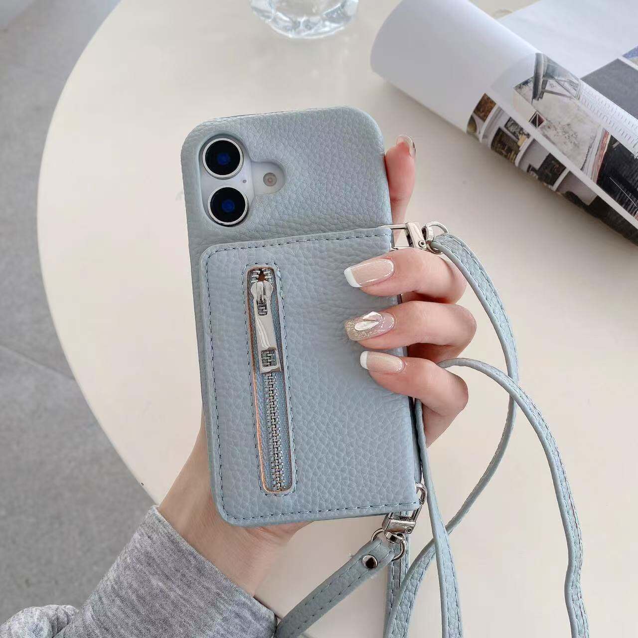 16挂绳适用苹果16promax手机壳新款iPhone16pro零钱拉链卡包13挂绳横版15带化妆镜子14pro高级感女12保护套11