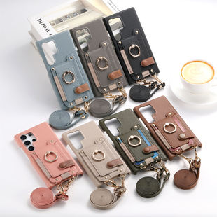 S25U挂绳手机壳适用三星s24ultra手机壳s23fe斜挎指环扣s22 插卡卡包s21plus支架一体GalaxyA55A35a25保护壳