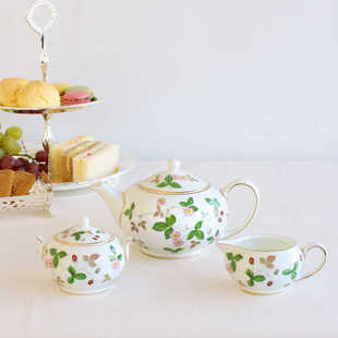 wedgwood英国韦奇伍德野草莓骨瓷描金奶罐糖缸茶壶结婚乔迁贺礼