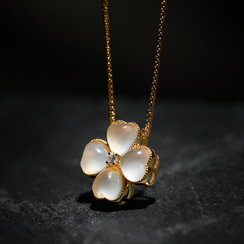 玉叶承祥S925银项链四叶草吊坠