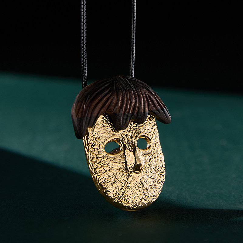 隐颜复古面具吊坠长款毛衣链项链