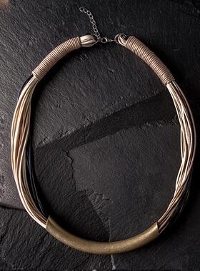 欧美大牌T台秀场款项链个性金色吊坠项圈手工编织饰品锁骨链原创