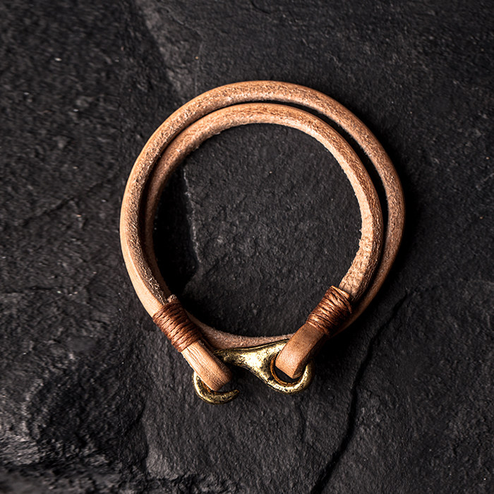 手工制作工匠精品~中国风饰品头层牛皮手镯女复古皮手链情侣手环