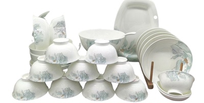 唐山骨瓷碗碟盘子套装餐具家用釉中彩搬家送礼酒店皓宁骨质瓷中式