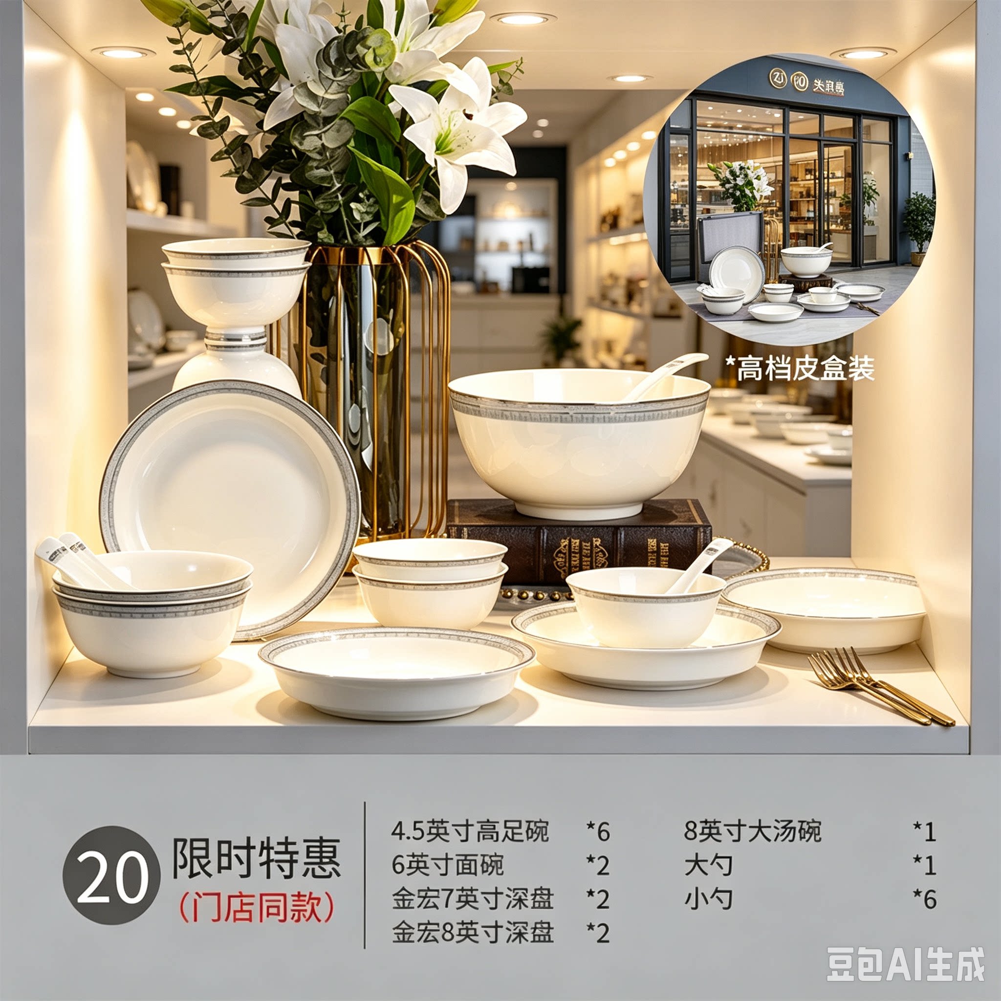 唐山骨瓷碗碟盘子勺子家用餐具微波思佰得乔迁搬家结婚高档骨质瓷