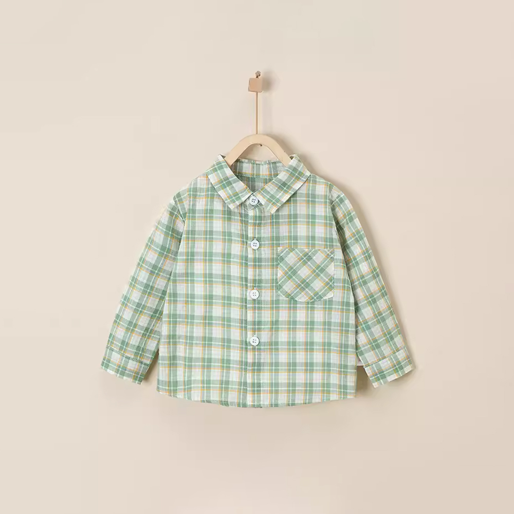 男童长袖格子衬衫衬衣春秋