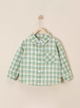 Dormi宝宝婴儿小男孩儿童纯棉蓝色绿色长袖男童格子衬衫衬衣春秋