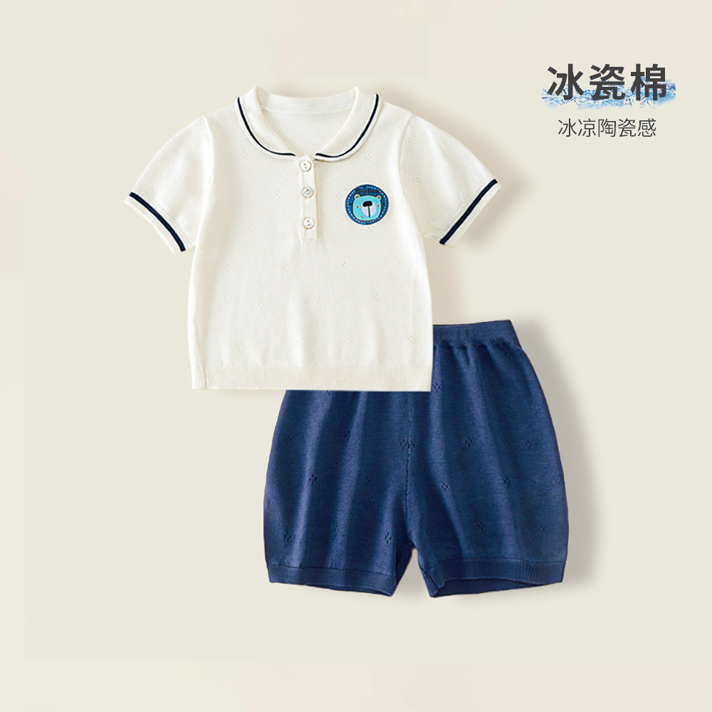婴儿短袖针织衫夏季短裤两件套图片