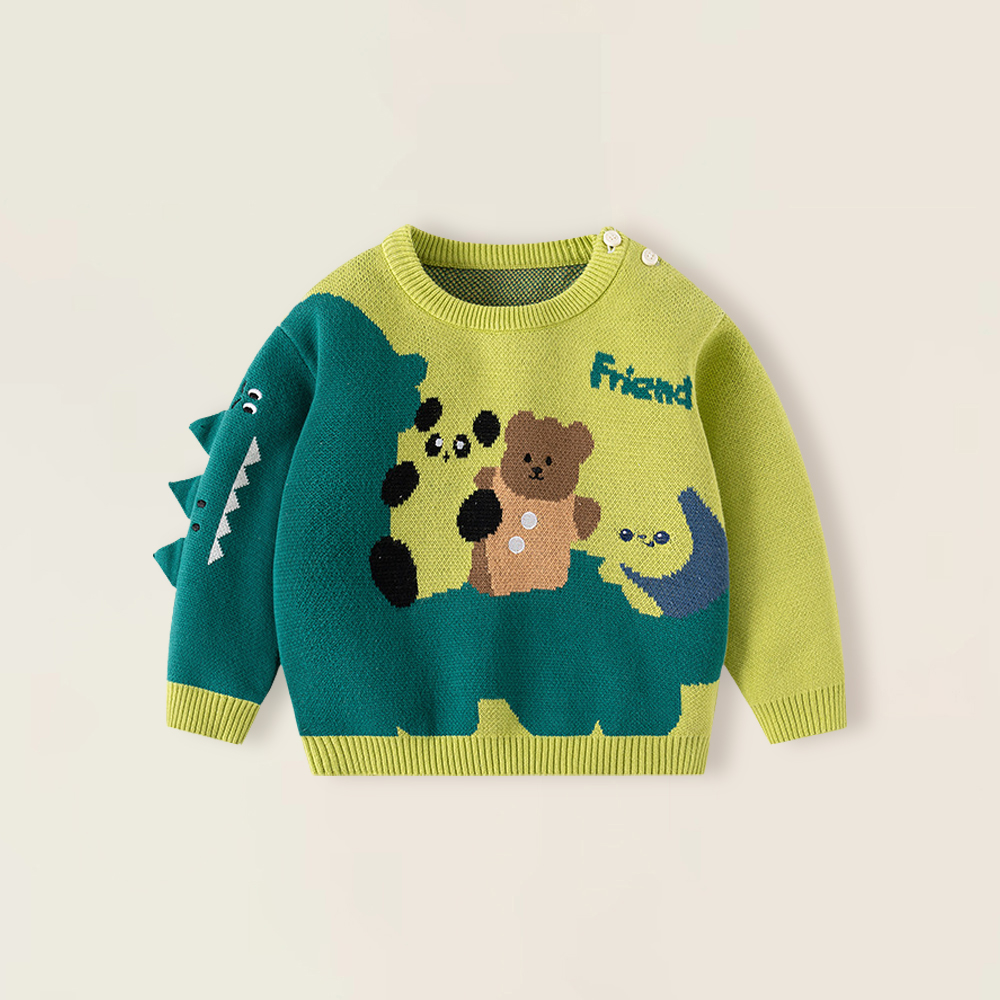 宝宝毛衣秋冬款婴儿男童a类纯棉圆领套头恐龙加厚内搭打底针织衫