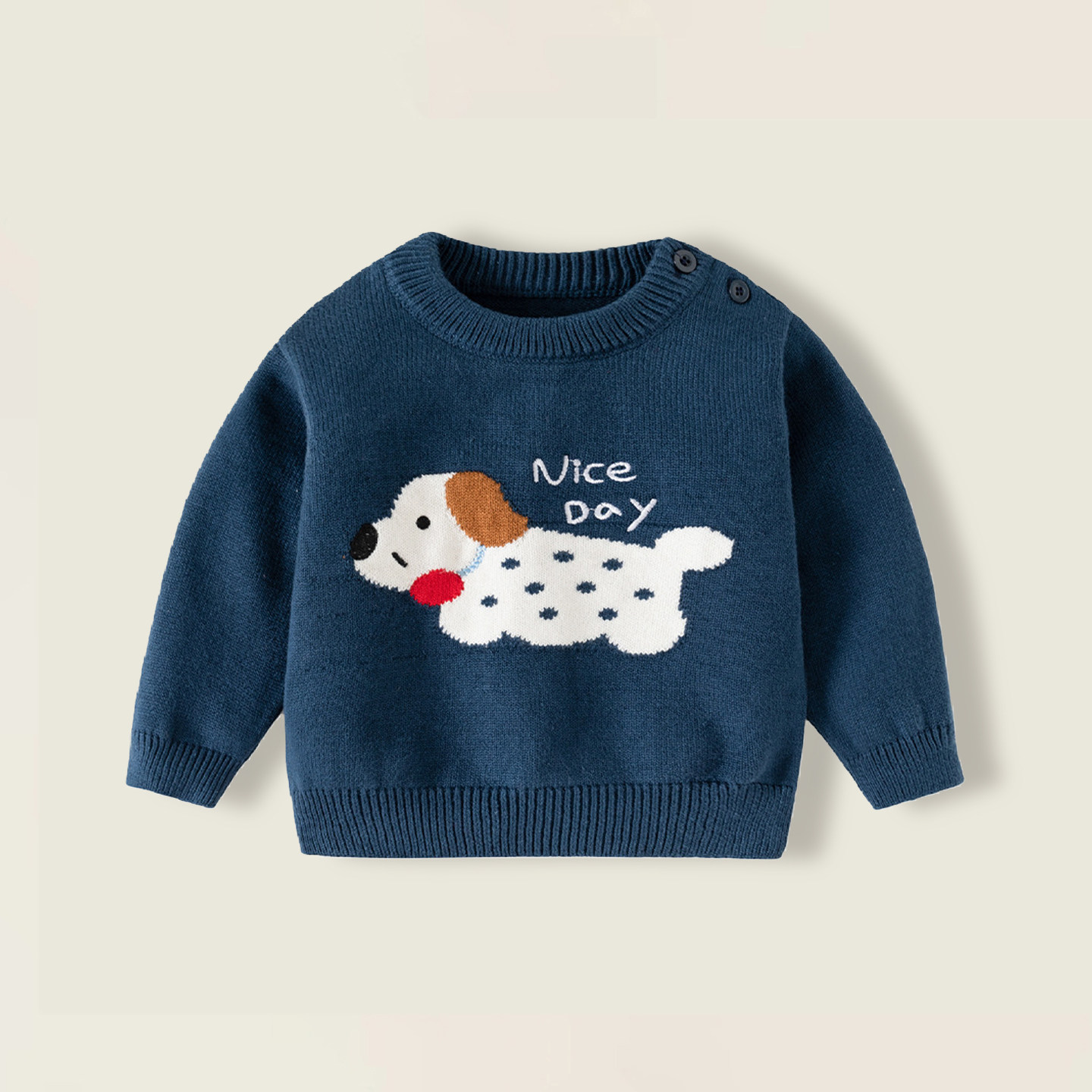 男宝宝毛衣秋冬新款婴儿小童a类可爱小狗加厚圆领蓝色内搭针织衫