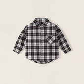 透气a类柔软翻领格子衬衣外套 儿童长袖 婴儿衬衫 男宝宝纯棉春秋款