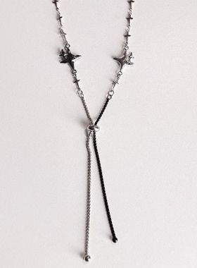 日韩系ins金属风黑银色十字星抽拉可调节项链小众复古甜酷y2k星星