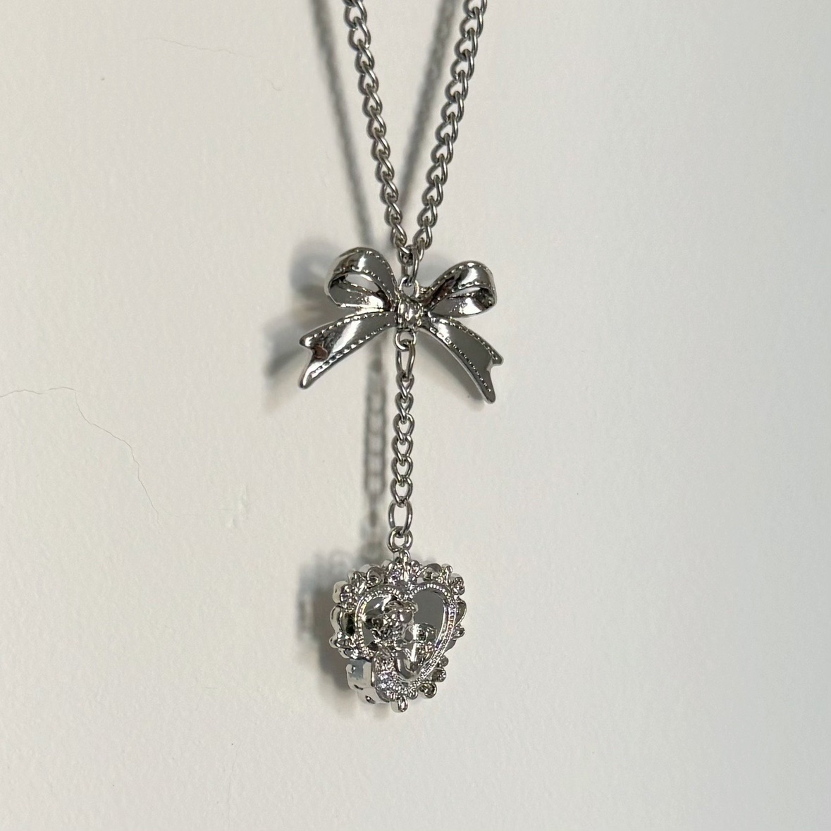 韩系ins风复古天使爱心蝴蝶结项链辣妹y2k风小众感甜酷锁骨链叠戴