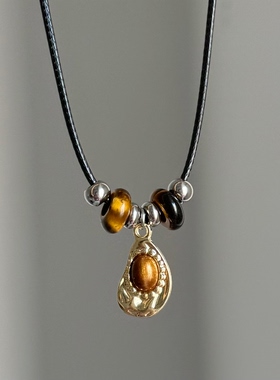 美拉德水滴虎眼串珠黑绳项链韩系ins风小众甜酷y2k简约秋冬锁骨链