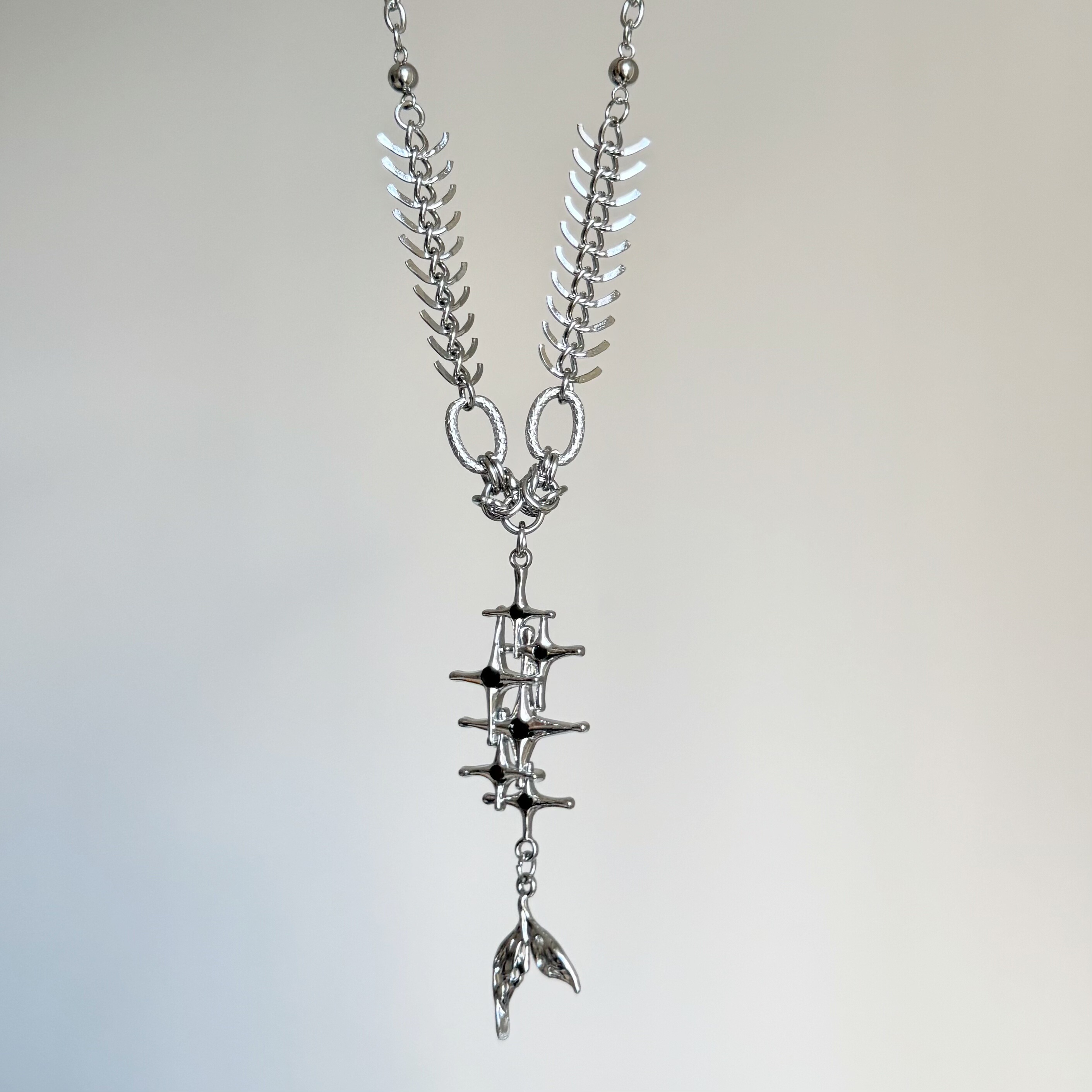 赛博朋克金属风鱼骨十字星鱼尾长项链小众辣妹y2k亚比风甜酷ins风