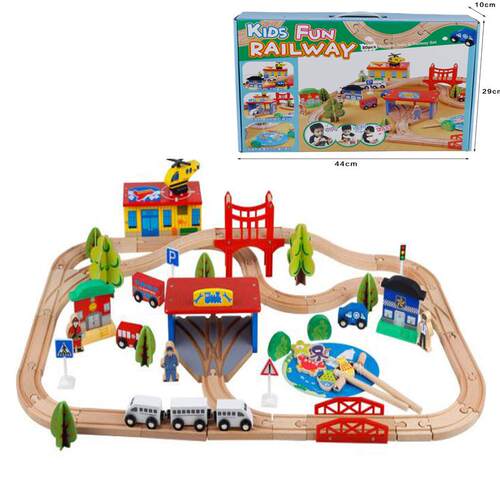 80pcs wooden train&railway set gift packing with fishing