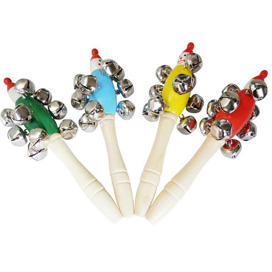 Wooden Musical Shaking Handbell Rattle Sound Toy for Baby