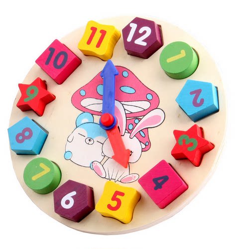 Wooden Blocks Digital Geometry Clock Kids Educational Toy
