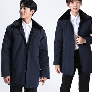 棉衣简约拉链可拆卸大衣 藏青色中长款 新款 邮政储蓄银行棉服男冬季