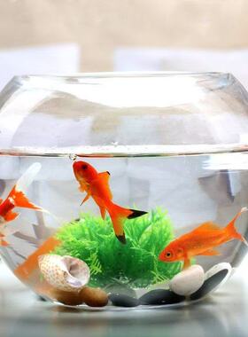 玻璃钢鱼缸办公室加厚透明玻璃客厅家用桌面圆形造景小型乌龟缸