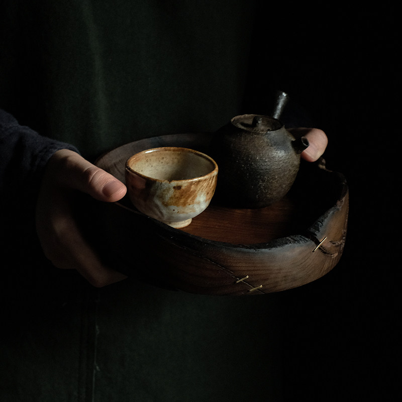 合行研物 壶承收纳置物干泡茶盘阴沉乌木侘寂残缺孤品手作木盘
