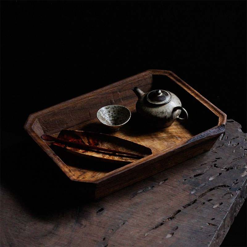 研物手作缅甸整木随形朴拙茶盘