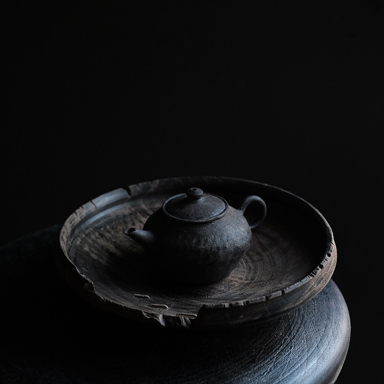 合行出品 壶承果盘木碗干泡茶盘斗笠形乌木日式残缺美学