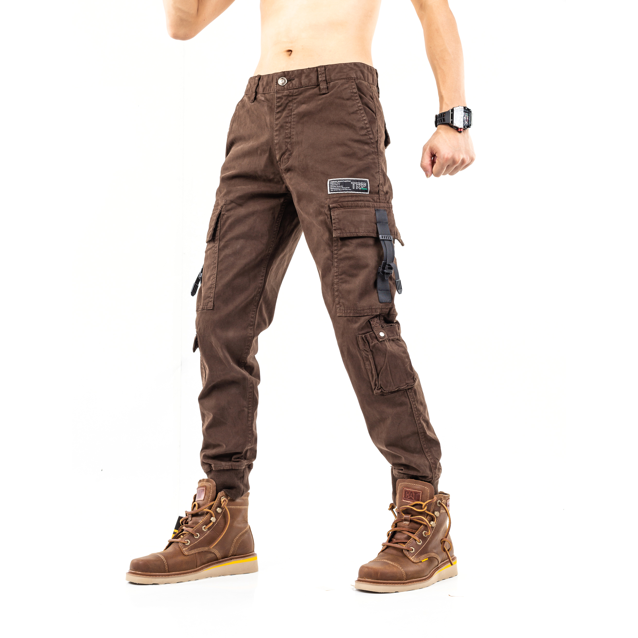 美军风格潮流修身卡其色工装裤