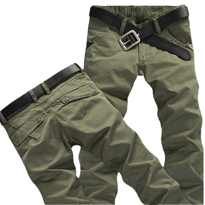 修身弹力纯棉军绿色工装休闲裤