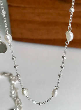 925银迷你珍珠叠戴高级感锁骨链