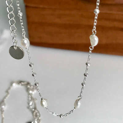 925银迷你珍珠叠戴高级感锁骨链