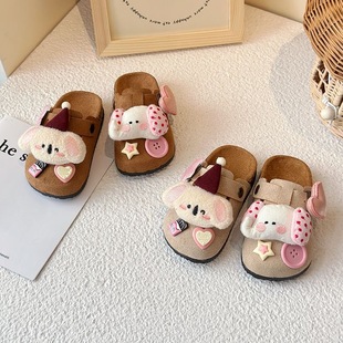 可爱儿童勃肯鞋2025外穿简约包头半拖鞋春秋女童可爱卡通棉拖鞋