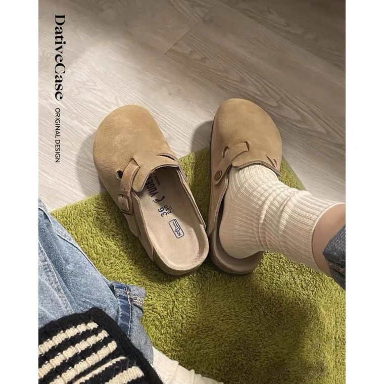 【与格】真皮软底勃肯鞋春季牛皮厚底拖鞋女春秋新款女夏博肯半拖