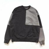 复古拼接撞色男女中性款 百搭圆领落肩卫衣情侣水洗棉毛圈 宽松大码