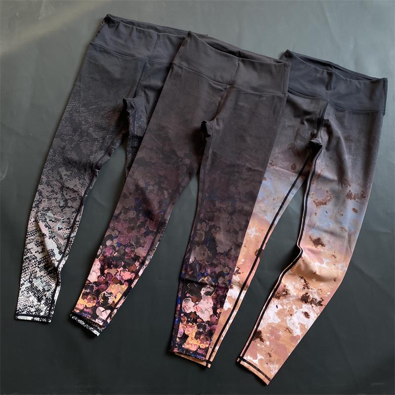 新款花色渐变女弹力健身瑜伽裤收腹提臀中腰运动跑步八/九分裤子