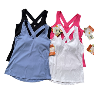 免穿内衣带胸垫交叉带美背运动背心女长款外穿工字瑜伽上衣健身衣