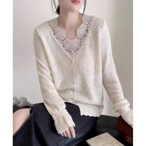 法式高级感镂空V领针织衫女