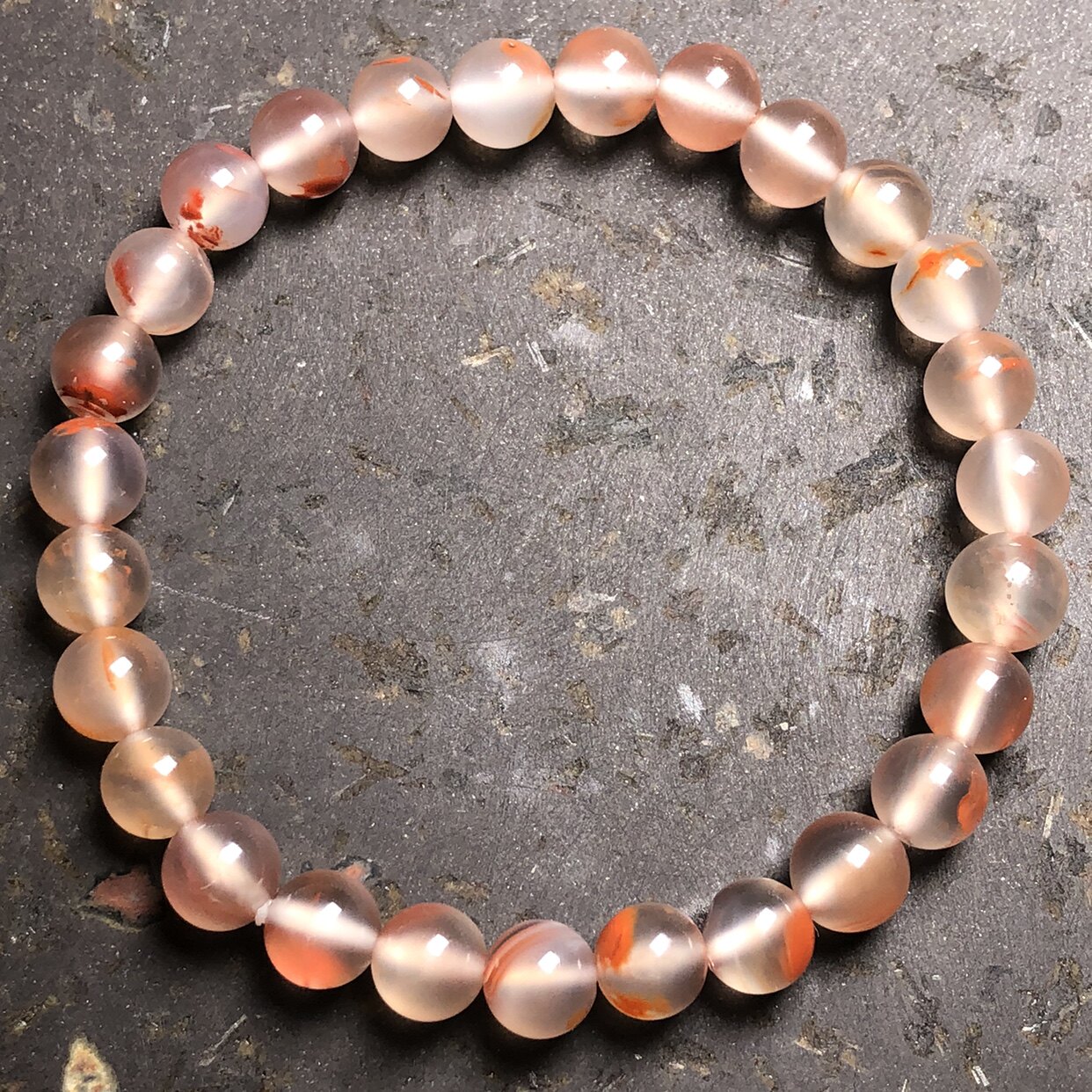 保山南红玛瑙无裂天然原矿冰飘花俏色圆珠手串单圈女款手链7mm