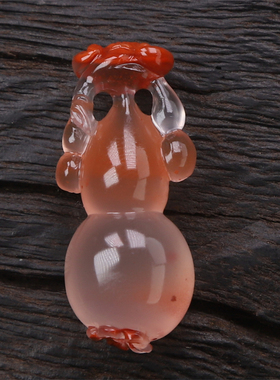 凉山南红玛瑙 天然原矿冰飘俏色葫芦吊坠 小挂件6.38克