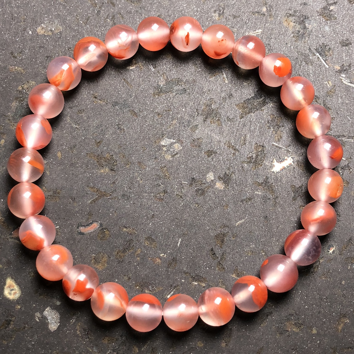 保山南红玛瑙 无裂天然原矿冰飘花俏色荔枝冻手串单圈圆珠手链7mm