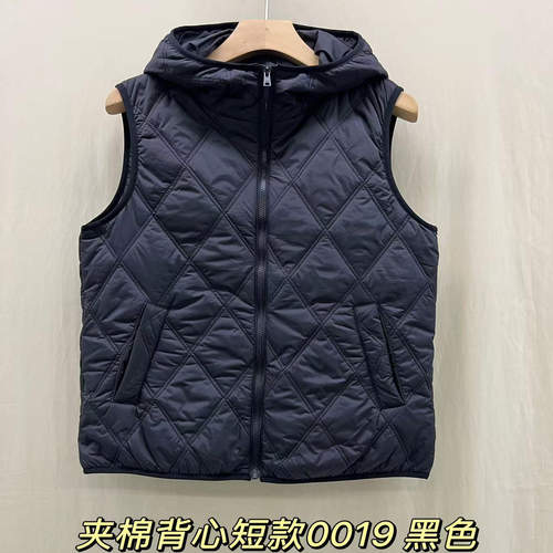 0019格纹薄棉黑色连帽马甲背心香港LC大码女装胖妹遮肚方便显瘦