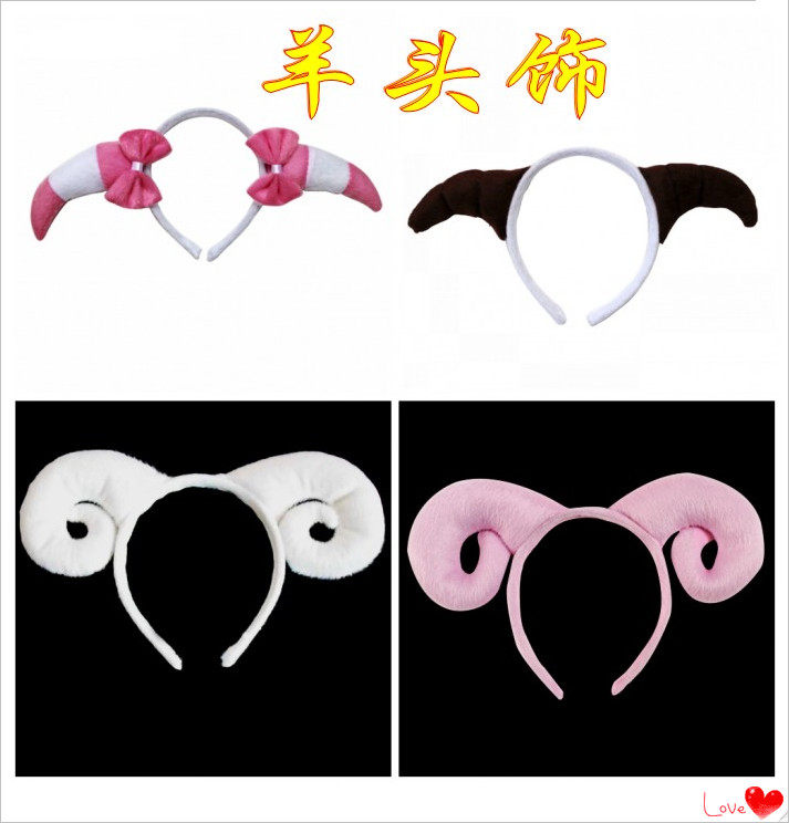 动物头饰发箍美羊羊发卡 喜羊羊头饰绵羊山羊角发箍 演出小羊头饰