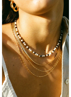 天然黑玛瑙串珠吊坠叠戴项链新品